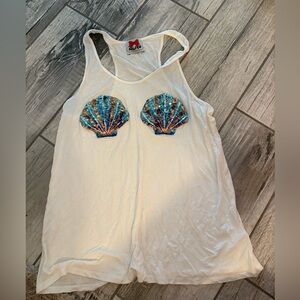 White Tank Top with Sequin Shell Design